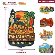 Fridge magnet souvenirs from Balikpapan, Makassar, Palembang, Dieng, Subang Pangandaran, Banten, Tan