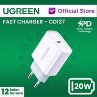 PUTIH [Affordable] Ugreen USB Wall Charger USB-C 20W PD - CD137 - White