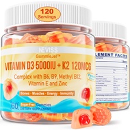 Vitamin D3 5000IU + K2 (MK-7) 120mcg, Sugar-Free Vitamin D3 K2 Filled Gummies with Vitamin B Complex