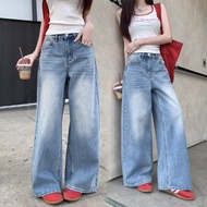 Jeans long pants Blue Black Korean Style Loose Wide Leg High-Waisted Denim Pants hot 长裤牛仔裤女