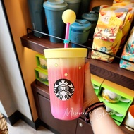 Starbucks Cold Cup Stainless Steel Gradient Yellow To Pink With Stopper 16Oz (473ml)