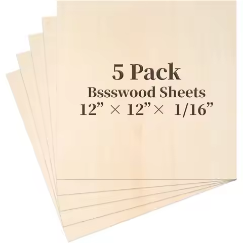 Balsa Wood Sheet, 5 Pack Plywood Sheets, Basswood Sheets 12X12X1/16 Inch, Unfinished Wood Boards Bla