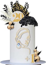 17 PCS Happy 29th Birthday Cake Topper Black Gold Balls & Eucalyptus Palm Leaves Cake Decorations Se