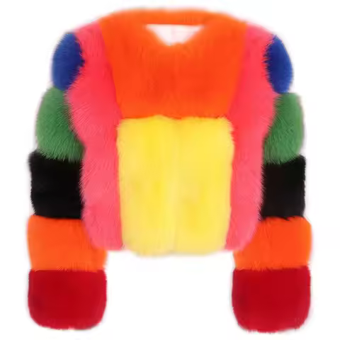 YOLOAgain 2025 Winter Warm Plus Size 8XL Colorful Real Fox Fur Jacket Coat Women Streetwear