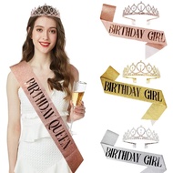 Girl Happy Birthday Party sash Etiquette Belt Crystal Crown Birthday Shoulder Strap