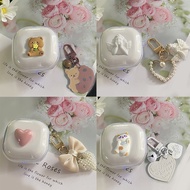 For QCY HT05 / MeloBuds ANC Case Cute Bear/flower Keychain Transparent Earphone Silicone Cover for Q