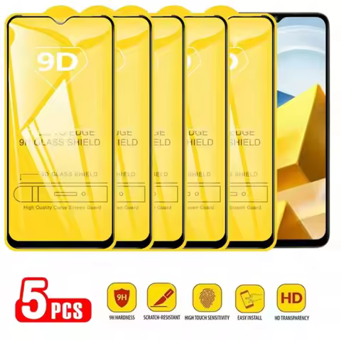 5PCS 9D Screen Protector For POCO C41 M5 M5S Poco F2 F3 M3 M4 Pro Tempered Glass for POCO X3 NFC F4 