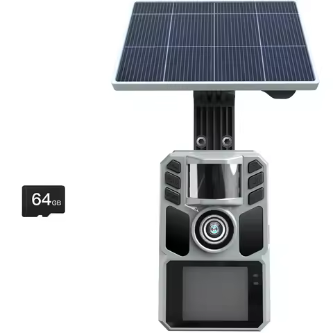 Trail Camera Solar Game Trail Cam - 4K 64MP Hunting Trail Cameras for Deer Wildlife Monitoring with 