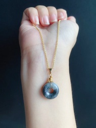 天然緬甸玉 翡翠 玉質細 烏雞水墨風 平安扣 設計款 項鍊 禮物