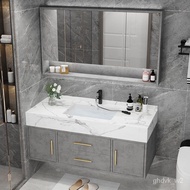 ‍🚢Light Luxury Stone Plate Table Top Solid Wood Bathroom Cabinet Wall Cupboard Ceramic Basin Bathroom Wooden Bathroom Ca