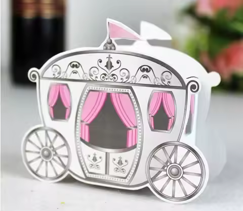 50pcs Pink Cinderella Princess Pumpkin Carriage Party Favor Boxes Mini Enchanted Candy boxes Wedding