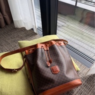 思琳 賽林 老花 水桶包 斜挎包 斜背包 側背包 中古孤品 Celine Macadam bucket bag 啡色老花 水桶袋 凱旋門