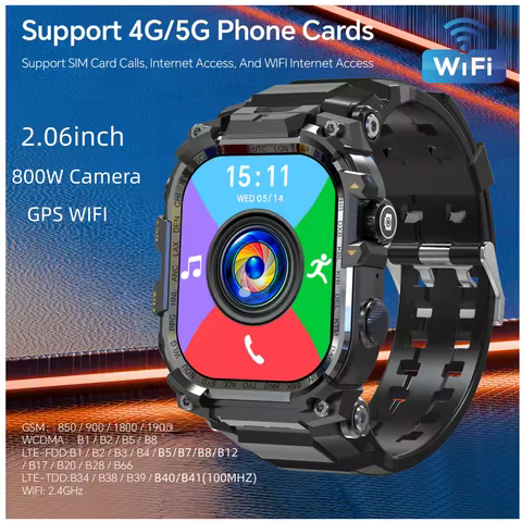 Q888 Smart Watch 4G SIM Full Network Android 10.0 OS GPS WiFi 2.06-inch Rotating Camera 32GB RAM 256