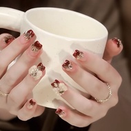 Pure Handmade Fake Nails Short Red High-End Wear Nails