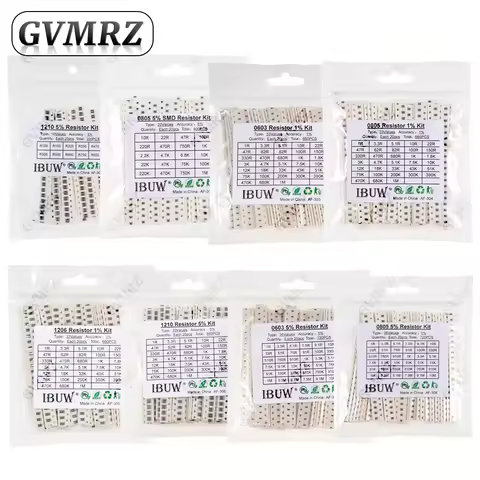 0201 0402 0603 0805 1206 1% 5% SMD Resistor Assorted Kit 1R-1M 10K 100K 1K 100R Resistance Set DIY 1