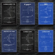 Air Force Plane Airbus A-340 B-747 Patent Prints Airplane Poster Fighter Blueprint Canvas Painting W