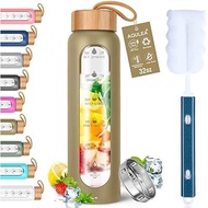 Aqulea Glass Water Bottles 32 Oz with Silicone Sleeve - BPA Free Reusable Wide Mouth Glass Motivatio