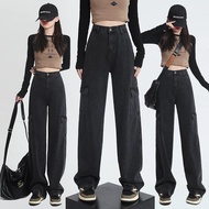 Seluar Jeans Wanita Baggy Black Slim Fit - Plus Size S~5XL | Wide Leg Straight Cut