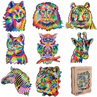 Wooden Animal Jigsaw Puzzles Shaped Puzzles Colored Lions and Tigers Wolf Aesthetics Irregular Owls 