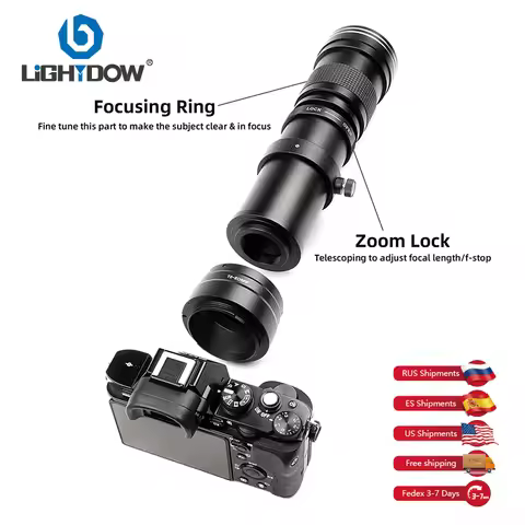 Lightdow Super Telephoto Manual Zoom Lens 420-800mm F8.3-16 With T2 Ring Adapter RU USA ES Overseas 