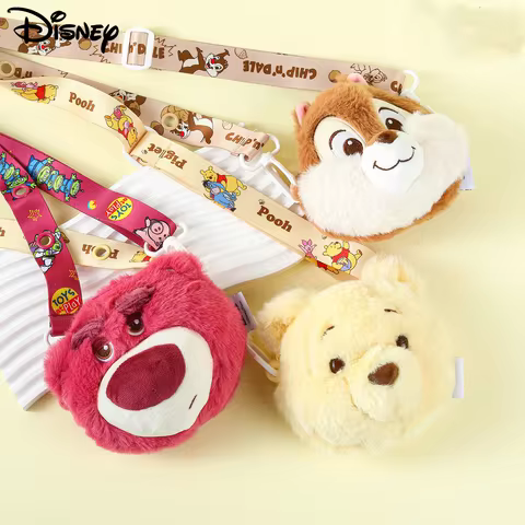 Disney Assorted Characters Plush Coin Purse with Lanyard Lotso Winnie Chip Dale Cute Kawaii Bag Char