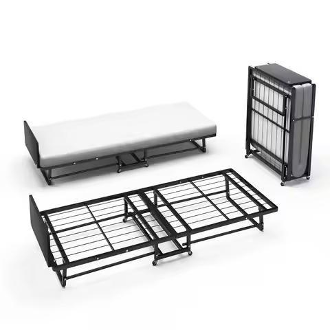 Folding Rollaway Bed With High Density Foam Twin Mattress & Metal Frame 75x31 Inch 300 Lbs Capacity,