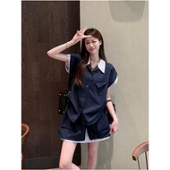 2-color khaki shirt Set with elastic waistband skirt TAM S28 skirt set 2 piece set women korean 2 pi