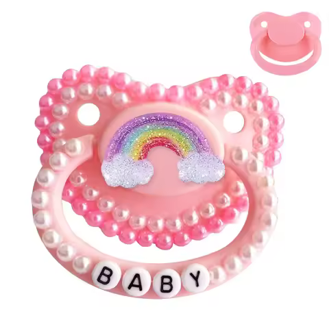 100% Handmake Cute Pink Rainbow Pattern Adult Baby Pacifier Silicone Adult size Pacifier abdl Daddy 