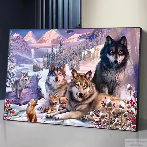5D DIY Diamond Painting Animal Full Square/Round Diamond Embroidery Snow mountain Wolf Home Decorati