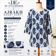 Premium Jaipur Cotton Ajrakh Print Kurti/Top – Short & Straight Cut – 100% Cotton