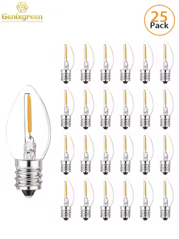 Genixgreen C7 LED Night Light Bulb 0.5W Dimmable E12 E14 Base Warm White 2700K Chandelier Salt Lamp 
