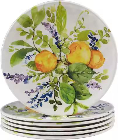 Lemon Zest Melamine 9" Salad/Dessert Plates, Multicolor, Medium, Set of 6