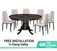Q 10  1+6 Marble Dining Set / 6 Seater Marble Dining Table Set / Marble Dining Table With 6 Chairs / Marble Dining Set / Round Table Marble Dining Set / Solid Wood Dining Set With Marble Table Top (TWH)