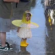 Baju Hujan UFO Kanak-Kanak Gaya Cape Itik Kuning Kecil dengan Topi Payung untuk Kanak-Kanak Lelaki d