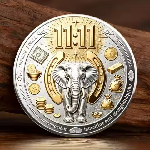 2D Buddha Elephant Silvery Plated Commemorative Coin Angel Number 11:11 Lucky Gift Wealth Collection