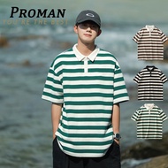 【READY STOCK】ProMan men polo Shirt baju polo berkolar Striped Contrast Lapel Short-sleeved Trendy Lo