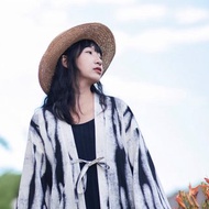 日式和風 黑白條扎染文藝禪意道袍 和服式系帶開衫羽織外套