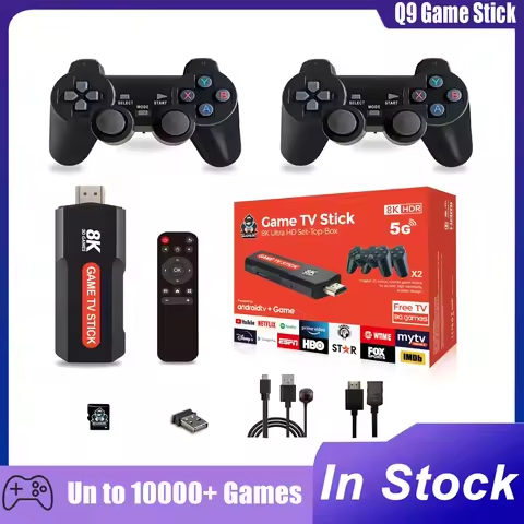 Q9 Game Stick Retro Video Games Console with Wireless Controller 64G USB 2.0 Dual System 8K TV Stick
