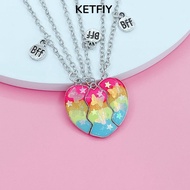 KETFIY 3Pcs BFF Necklaces, Cute Friendship Matching Heart Pendant Necklace, Alloy Friendship Jewelry