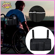 [ 600D Wheelchair Side Armrest Pouch Storage Carry Bag Scooter Holder Black