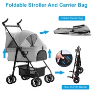(The Bool's) Pet Stroller Portable 2in1 Pet Stroller Cat Dog Foldable Pet Stroller Comforter One-Han