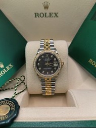 31mm 全新現貨 278383rbr-0024 Oyster Perpetual Datejust 31腕錶黃金及蠔式鋼款，搭配鑲鑽黑色珍珠母錶面及紀念型（Jubilee）錶帶。