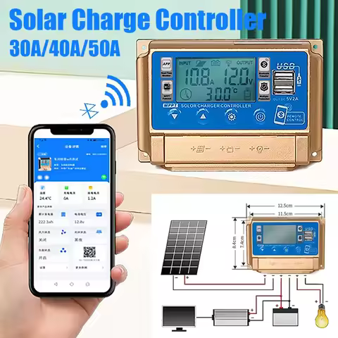 30A/40A/50A/60A MPPT bluetooth Solar Panel Charge Controller 12V/24V High Definition LCD Digital Dis