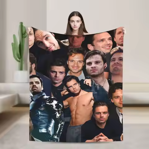 Sebastian Stan Photo American Actor Bucky Barnes Soft Blanket Travel Plush Throw Blanket Bed Flannel