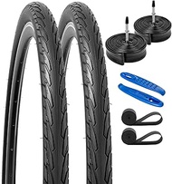 2-PCS 700C Bike Tires 700x38C/40-622 and 700C Bike Tubes Schrader/Presta Valve with 2 Rim Strips Com