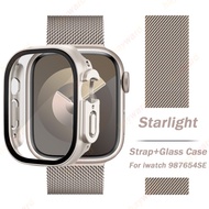 Glass+Case+strap for iwatch band Ultra2 49mm case Metal Magnetic loop bracelet iwatch series 987654SE 45 44mm Milanese Strap+Protextion Case