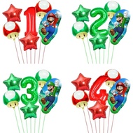 6pcs Super Mario Number Balloons Set Birthday Balloon Suit Party Decoration Game Stars Mushroom Ball