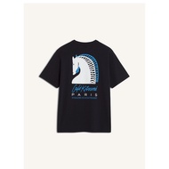 Cafe Kitsune Horse Letter Print Casual Loose Men's Short Sleeve 100% Cotton Loose Street Trend Crew 