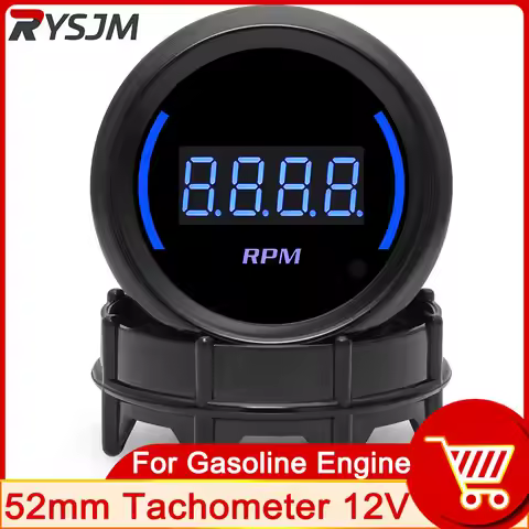 52mm Auto Tachometer Blue LED 0-9000 RPM Meter Car Gauge 1-8 Cylinders 12V Gasoline Car Meter