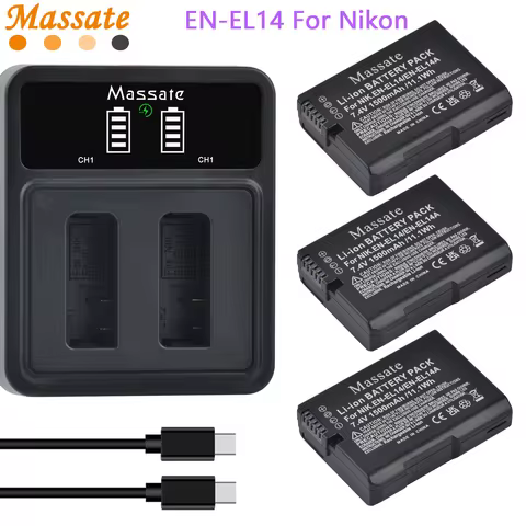 Massate EN-EL14 ENEL14 EN-EL14A Battery +Fast Dual USB Charger for Nikon D5100 D5200 D5300 P7000 P77